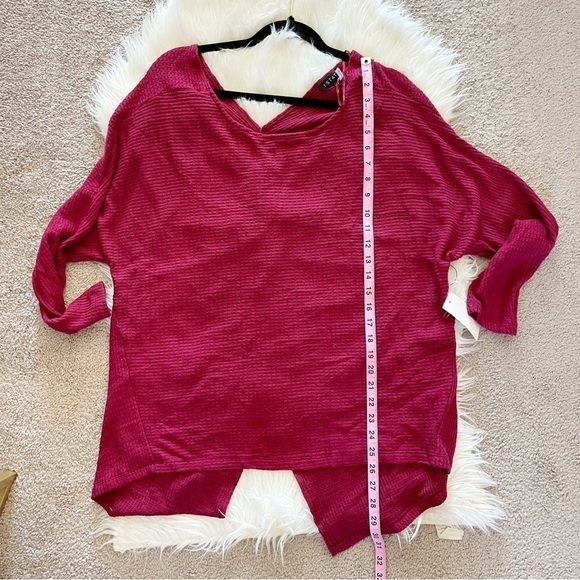 1. State Knot Back Waffle Knit Top in Deep Rouge New With Tags - Picture 7 of 9